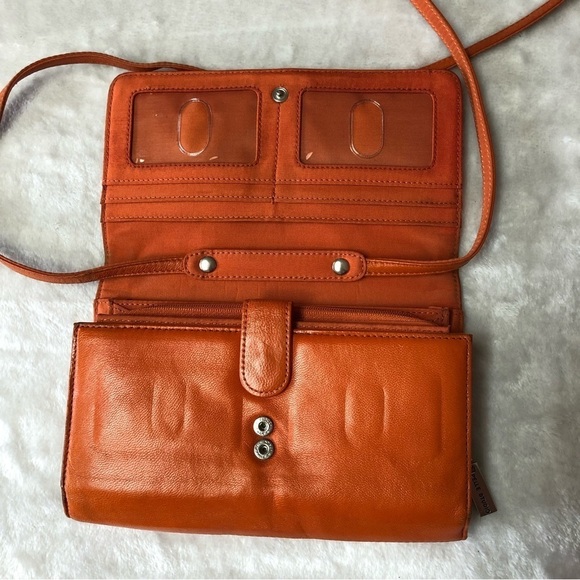 Pelle Studio Leather Burnt Orange Tri Fold Crossbody Purse Bag - Picture 3 of 14